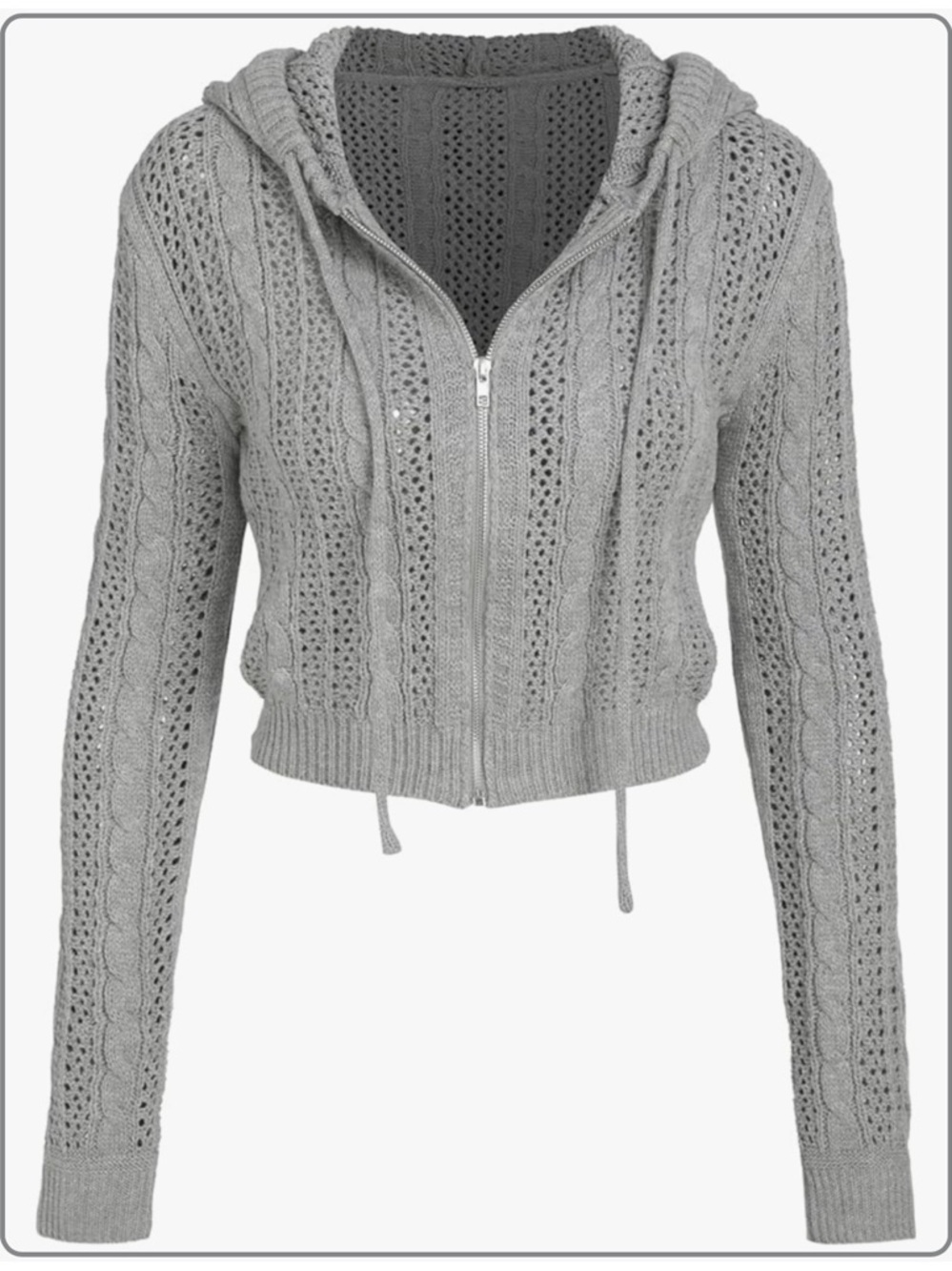 CIDER Zip Up Cropped Knitted Long Sleeve Cardigan